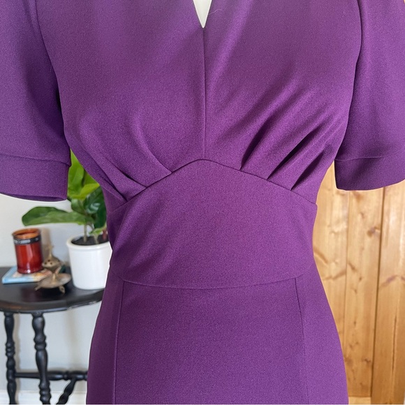 Miusol Retro 40’s Style Purple V-waist Puff Sleeve Bodycon Knee Length Dress - Picture 7 of 16